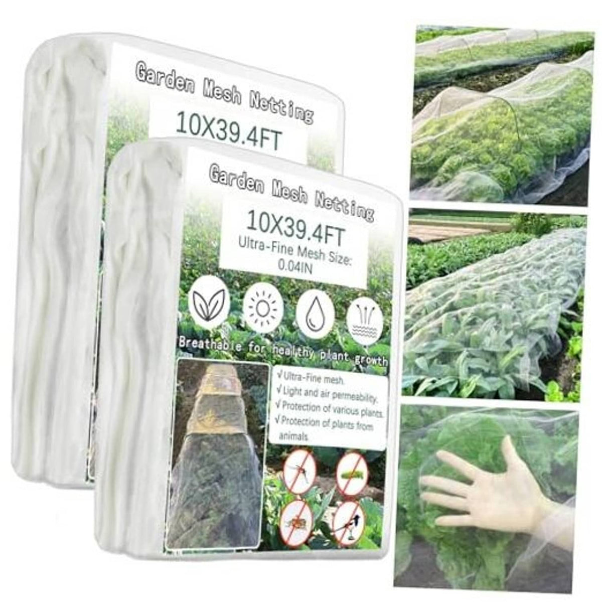 2-pack ultra-fine garden insect netting rolls with white sheer mesh panels