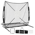 Black baseball backstop practice net with white mesh and ground stakes, 6x6 ft size