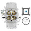 4-barrel performance race carburetor with gasket and small hardware, front view