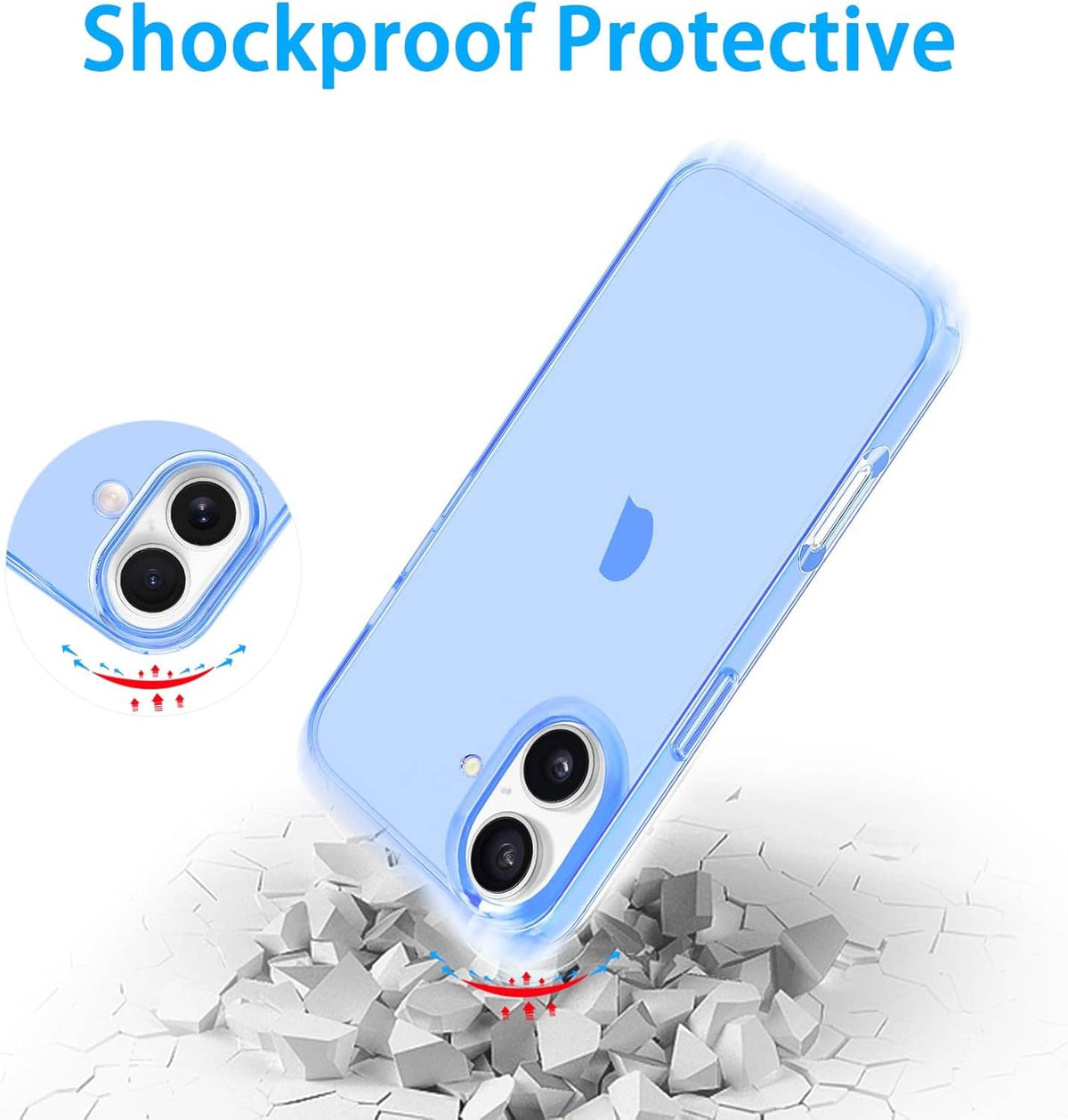 Shockproof-style clear TPU iPhone 16 Plus case with camera protection
