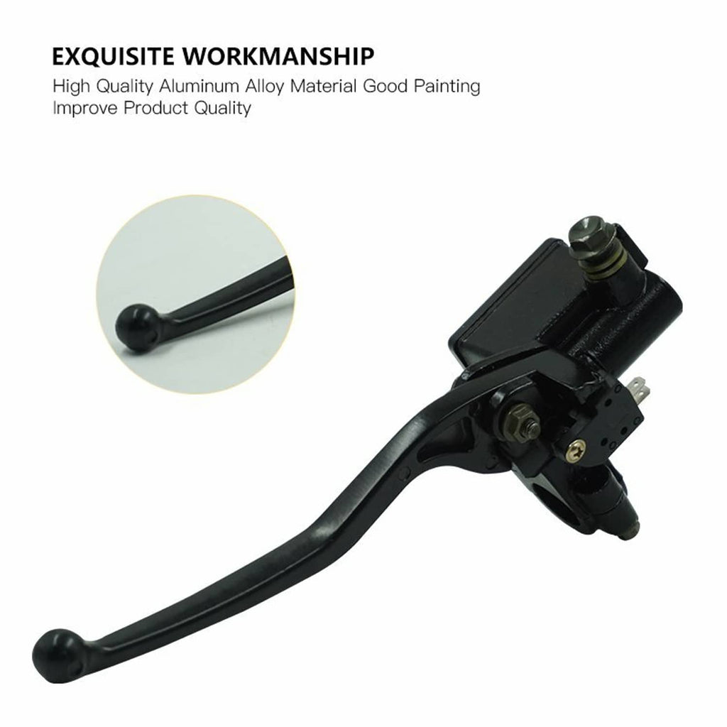 Front brake master cylinder lever with mounting clamp, black finish and reservoir