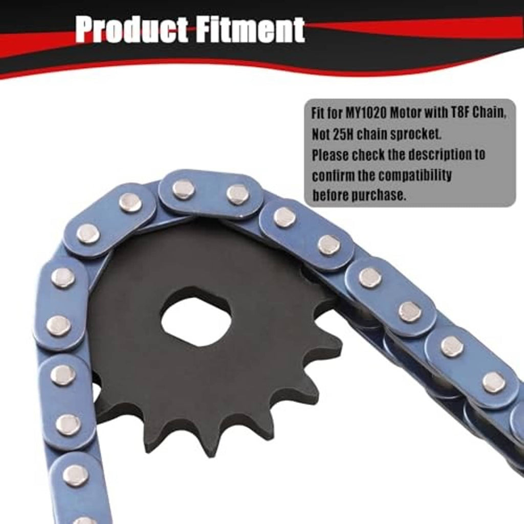 Black motor sprocket with dark chain and silver connector link plates