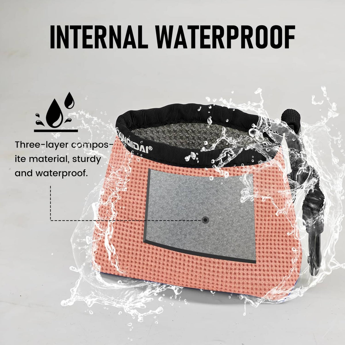 Pink waterproof golf club cleaner bag with inner gray panel and splash-proof opening