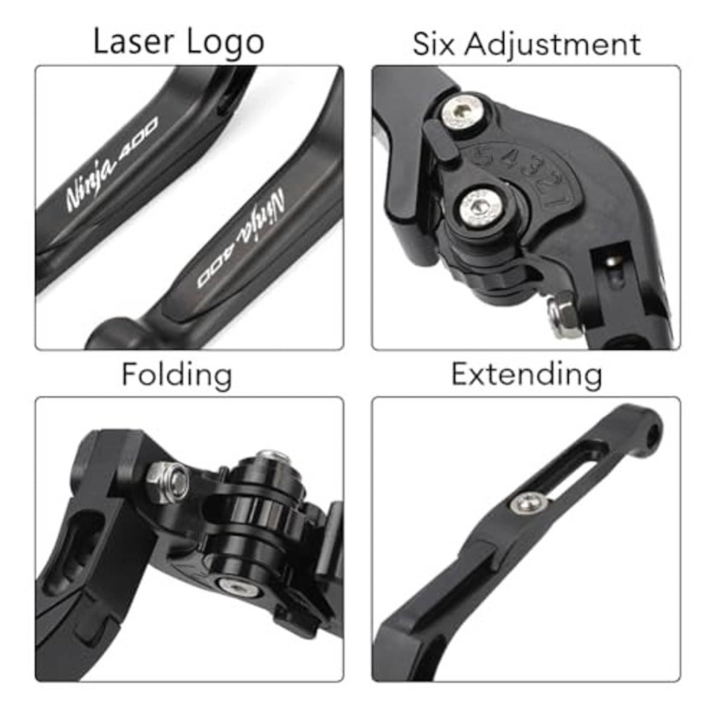 Adjustable folding and extending lever parts, black metal with engraved markings