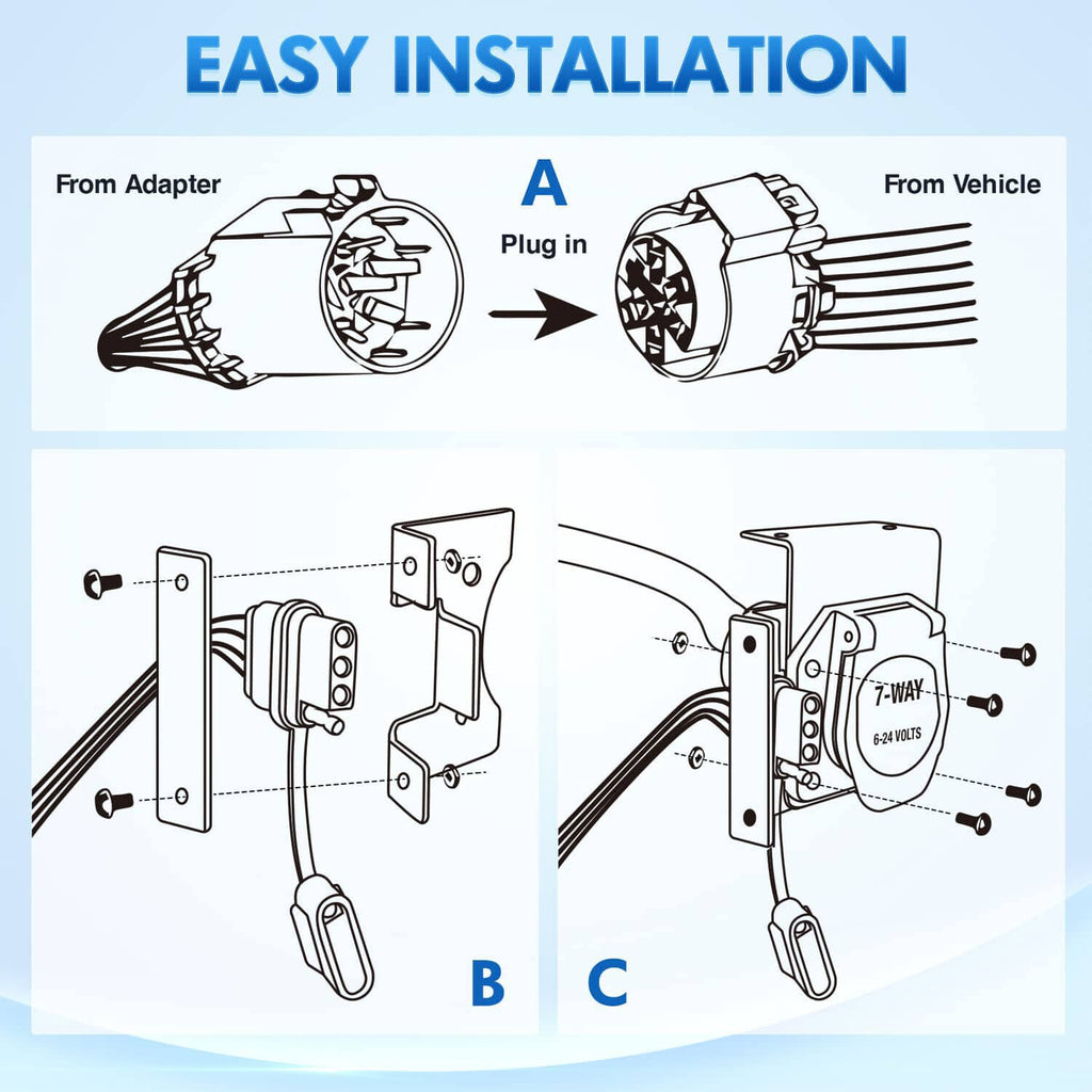 Trailer wiring harness installation guide showing adapter plug and wiring steps