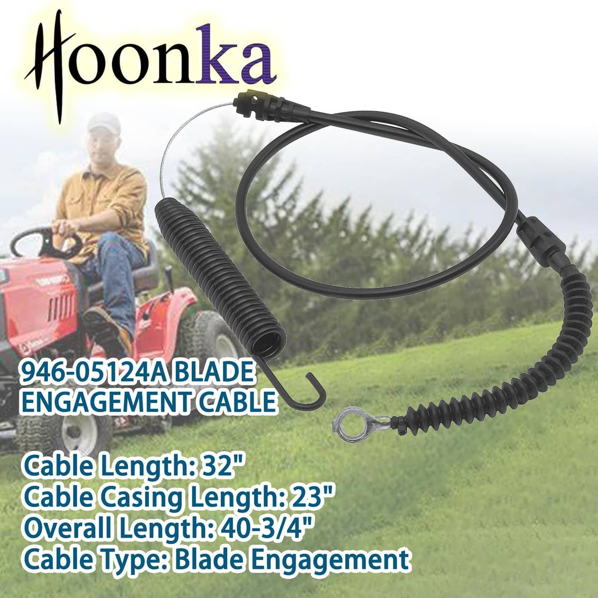 Black blade engagement cable with coiled section and hook-style bracket ends