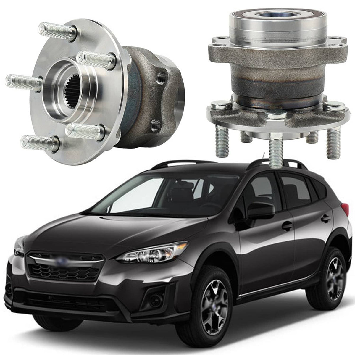 Rear wheel hub bearing assembly, metal knuckle mount with splined hub and bolts
