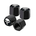 4-pack skull tire valve stem caps, black hex caps with white skull logo