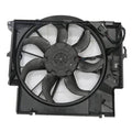 Black cooling fan assembly with multi-blade fan and mounting shroud