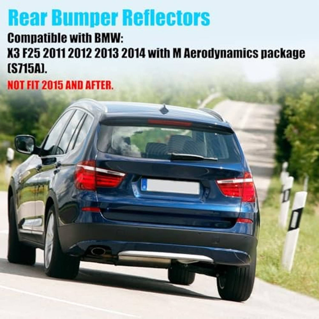 Red rear bumper reflectors on a vehicle rear bumper, replacement part set