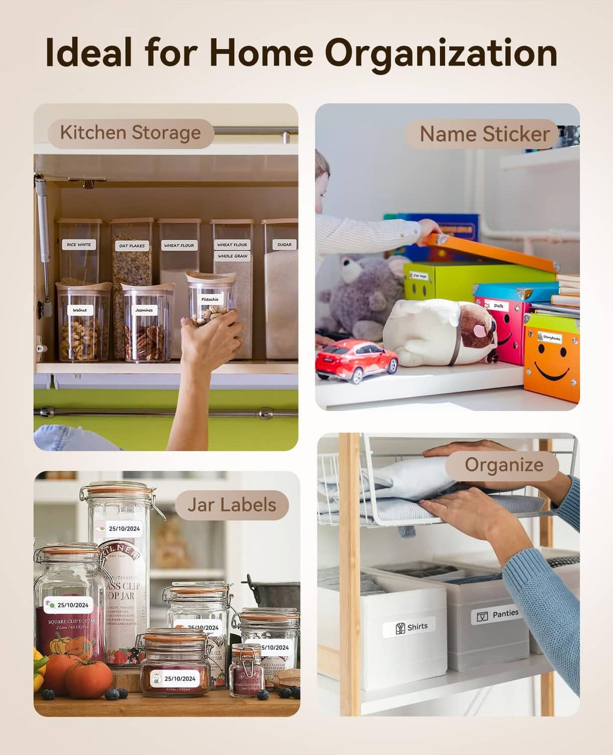 Label stickers for home organization, for kitchen jars and drawers