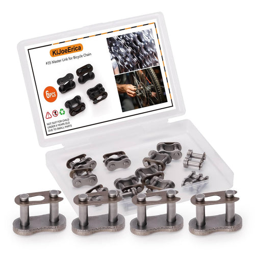 Bike chain master link connector, steel gray, 6-pc set with pins and bolts