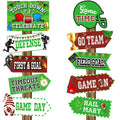 Soccer-themed party pennant sign assortment with football and game slogan designs