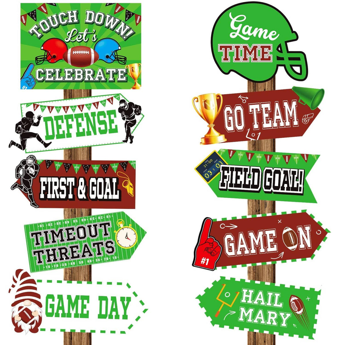 Soccer-themed party pennant sign assortment with football and game slogan designs