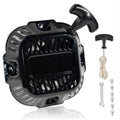 Black pull recoil starter assembly with handle and rope, plus mounting hardware kit