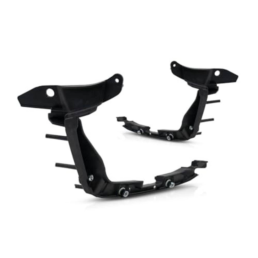 Black bumper cover support pieces with mounting tabs and bolt holes