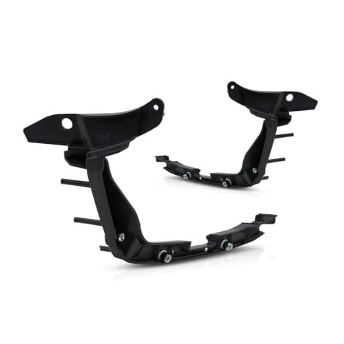 Black bumper cover support pieces with mounting tabs and bolt holes