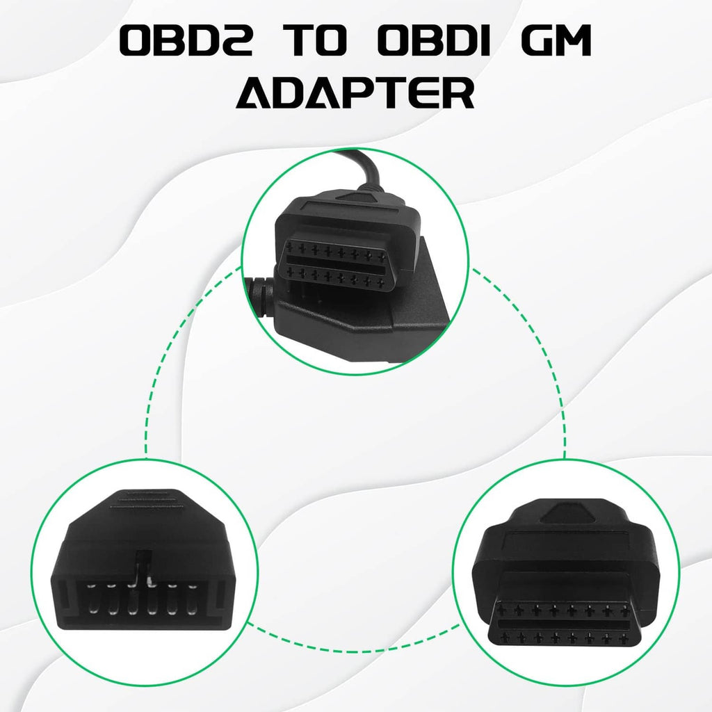 OBD2 to OBD1 GM adapter cable with black multi-pin connectors