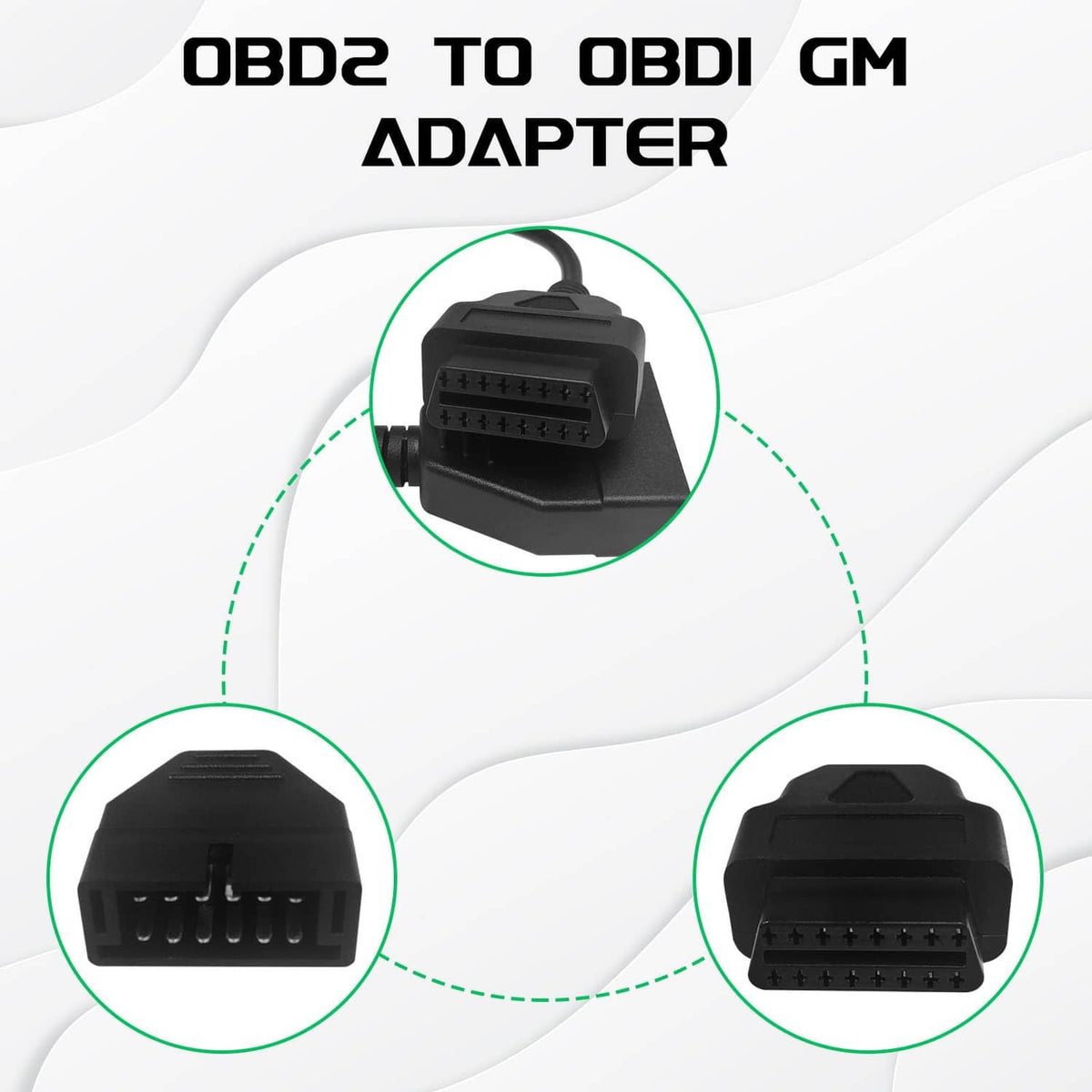 OBD2 to OBD1 GM adapter cable with black multi-pin connectors