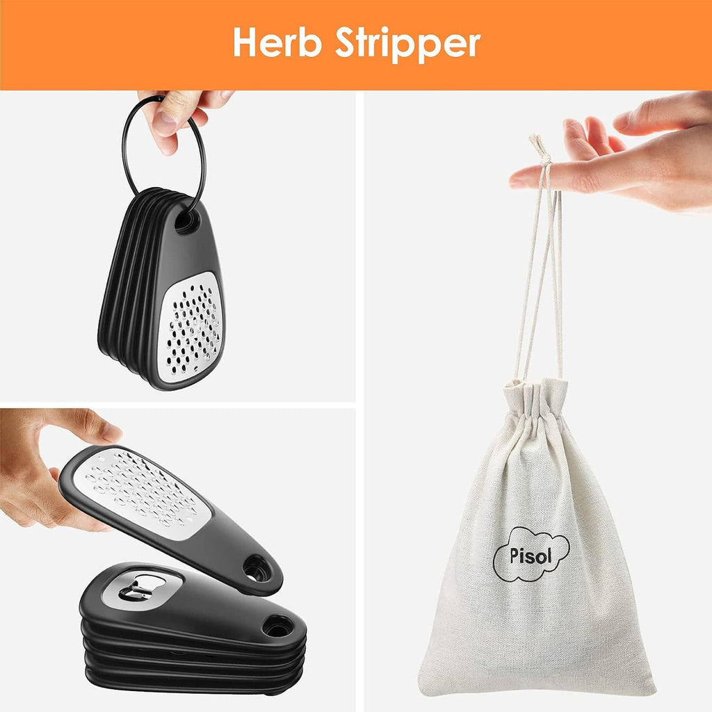 Black herb stripper with hanging loop plus fabric drawstring storage bag