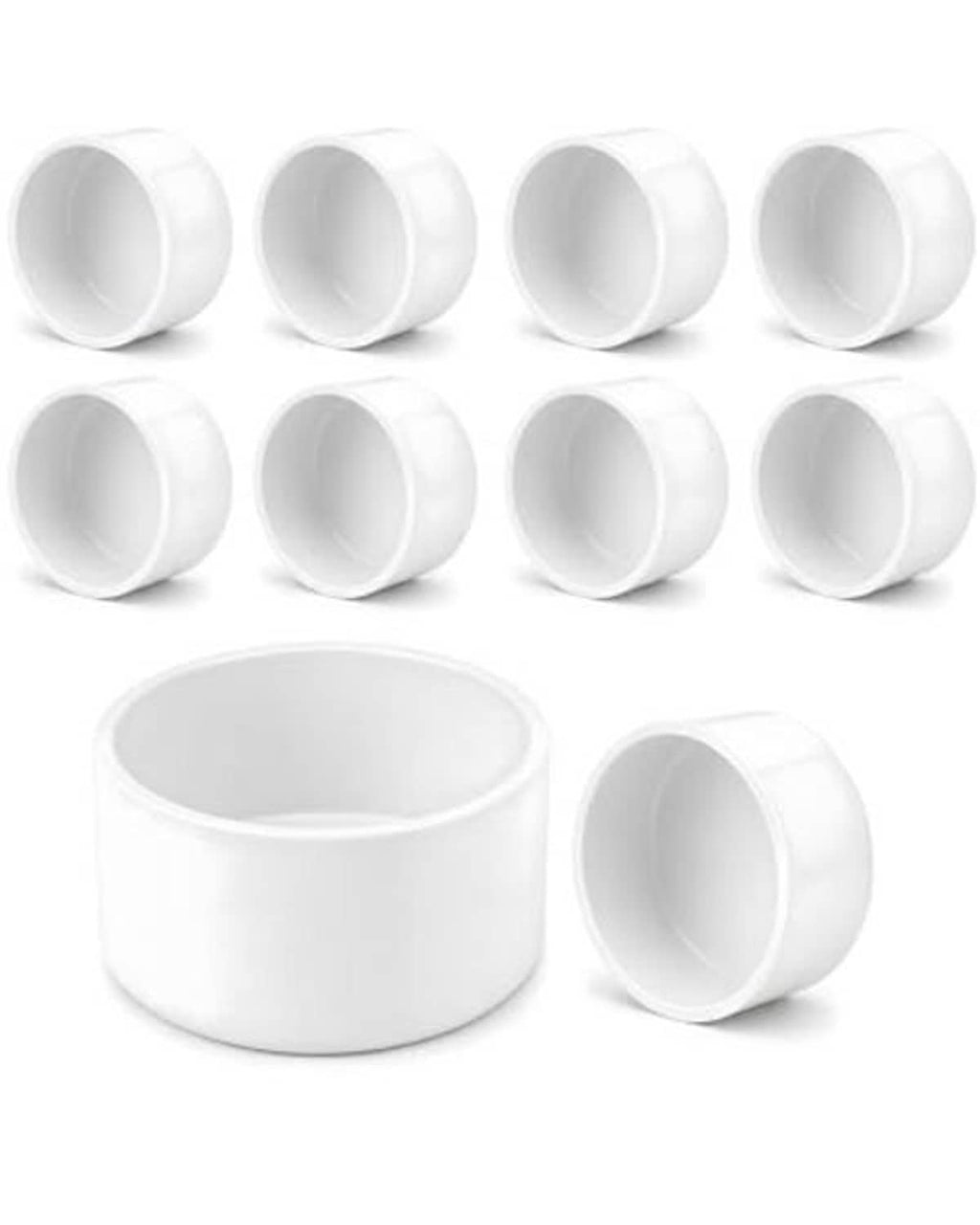 White SCH40 PVC end caps with open ends, matching 1-1/2 inch pipe diameter