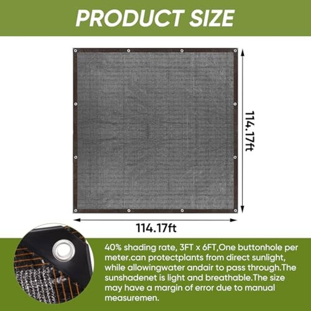 Square gray shade net panel with brown border and metal grommets
