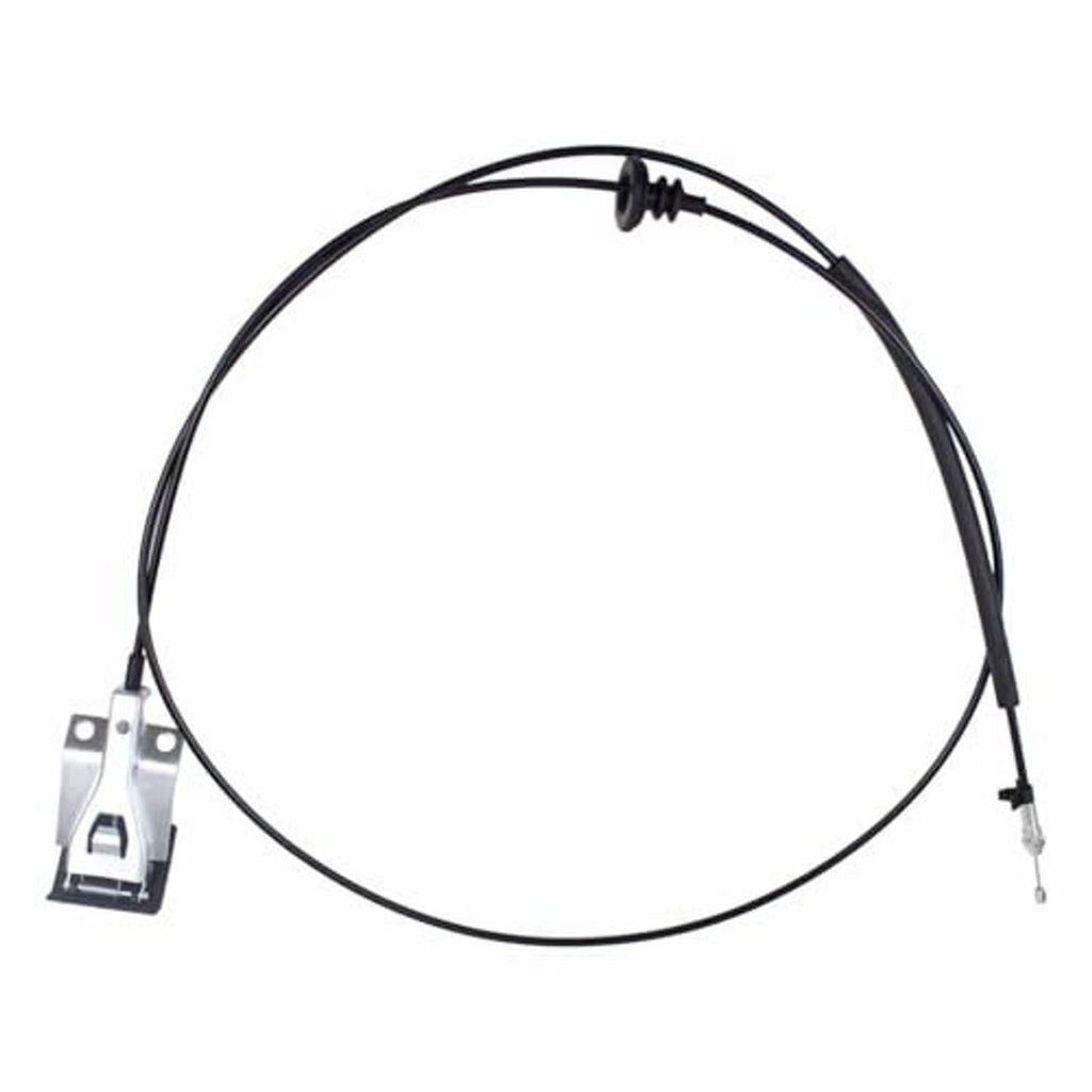 Hood release cable with black wire loop and silver bracket terminal at side