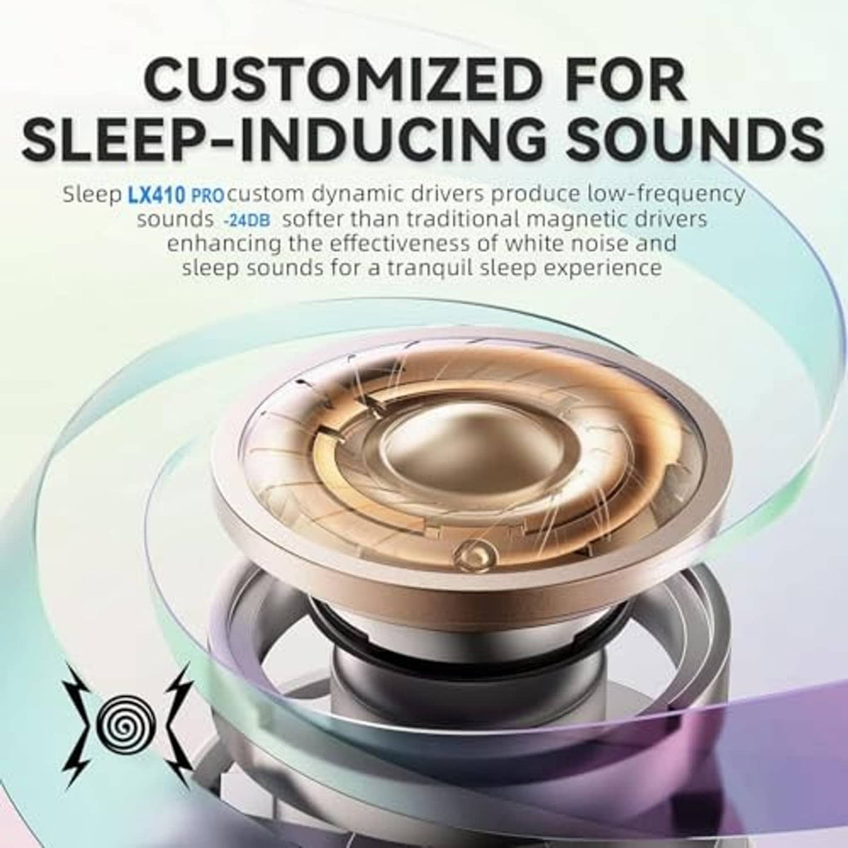Wireless sleep earbuds with internal sound-driver design illustration