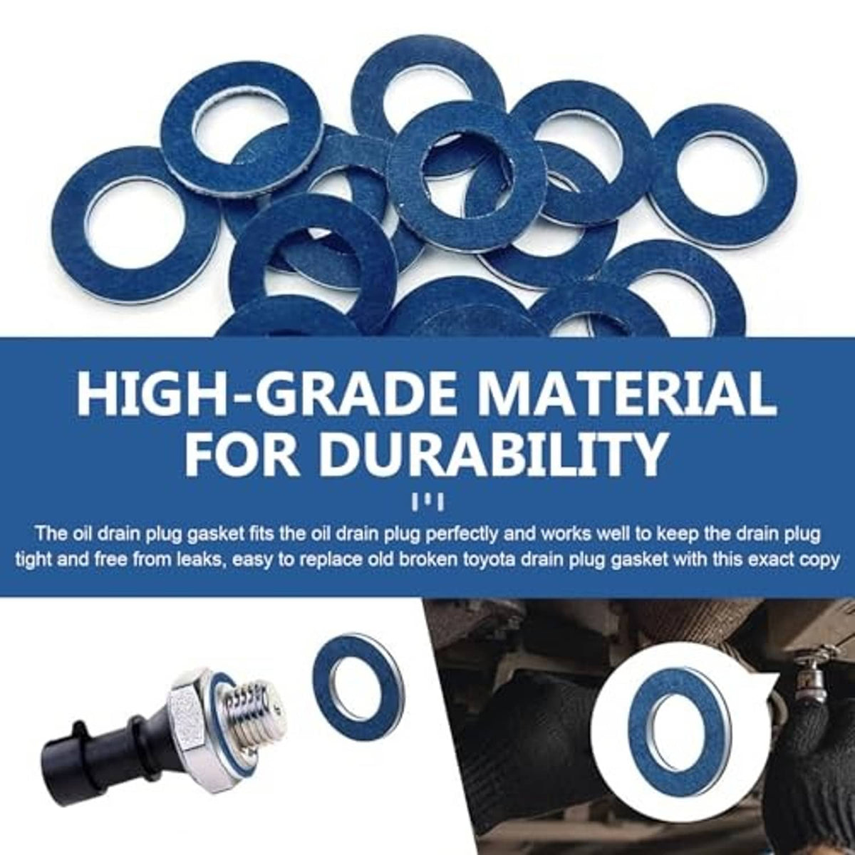 Blue oil drain plug gasket washers, assorted pack with circular inner holes