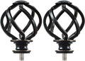 Set of two black twisted cage curtain rod finials with threaded mounting screws
