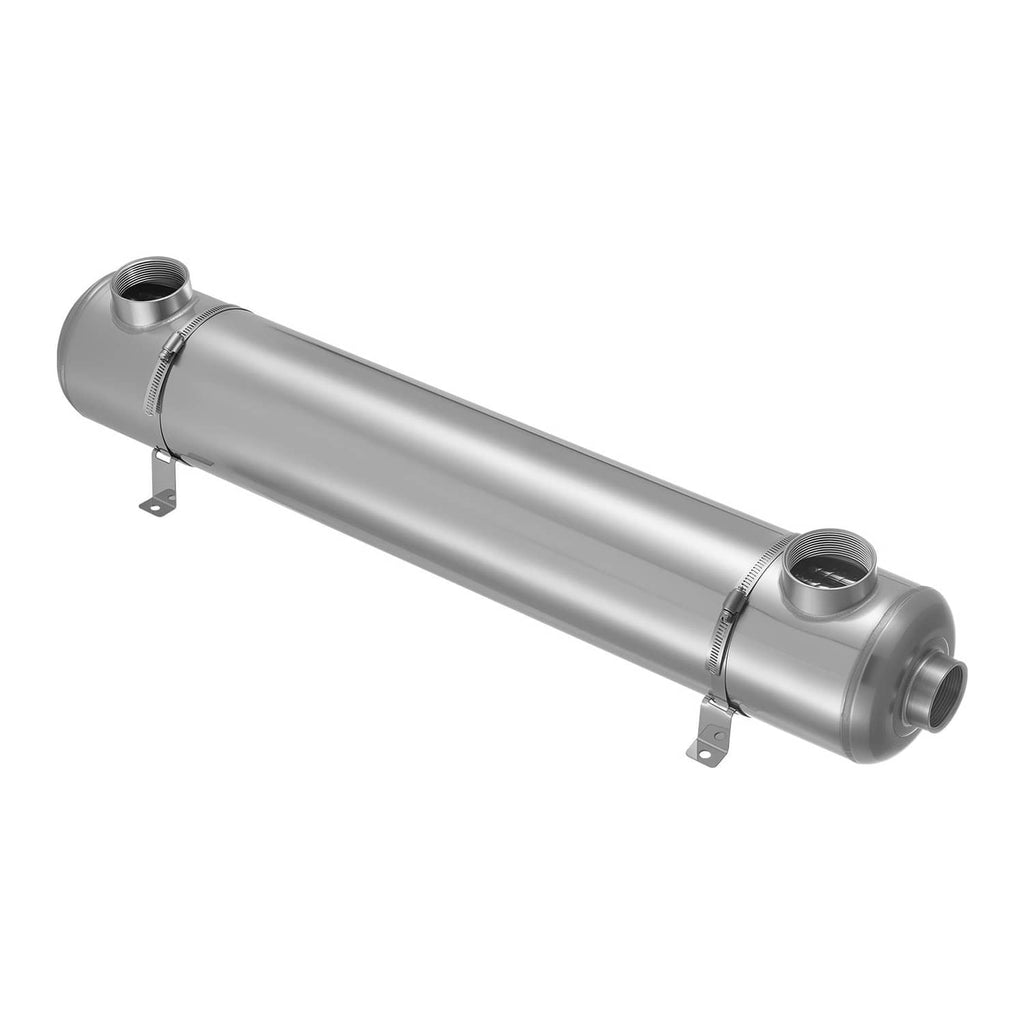 Stainless steel heat exchanger tube unit with two end ports and mounting brackets