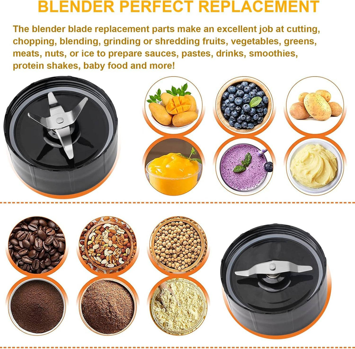Blender replacement blade with black disc and stainless multi-blade cutter