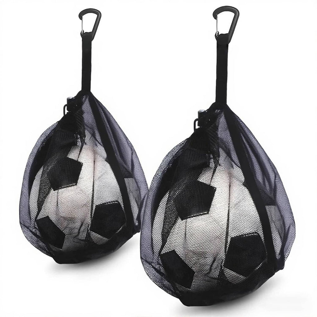 LHWINYI 2-pack black mesh ball bags with drawstring and carabiner loops