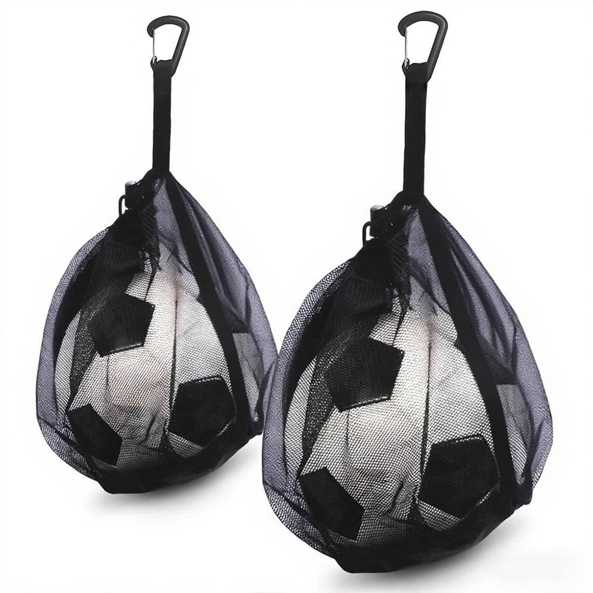 LHWINYI 2-pack black mesh ball bags with drawstring and carabiner loops