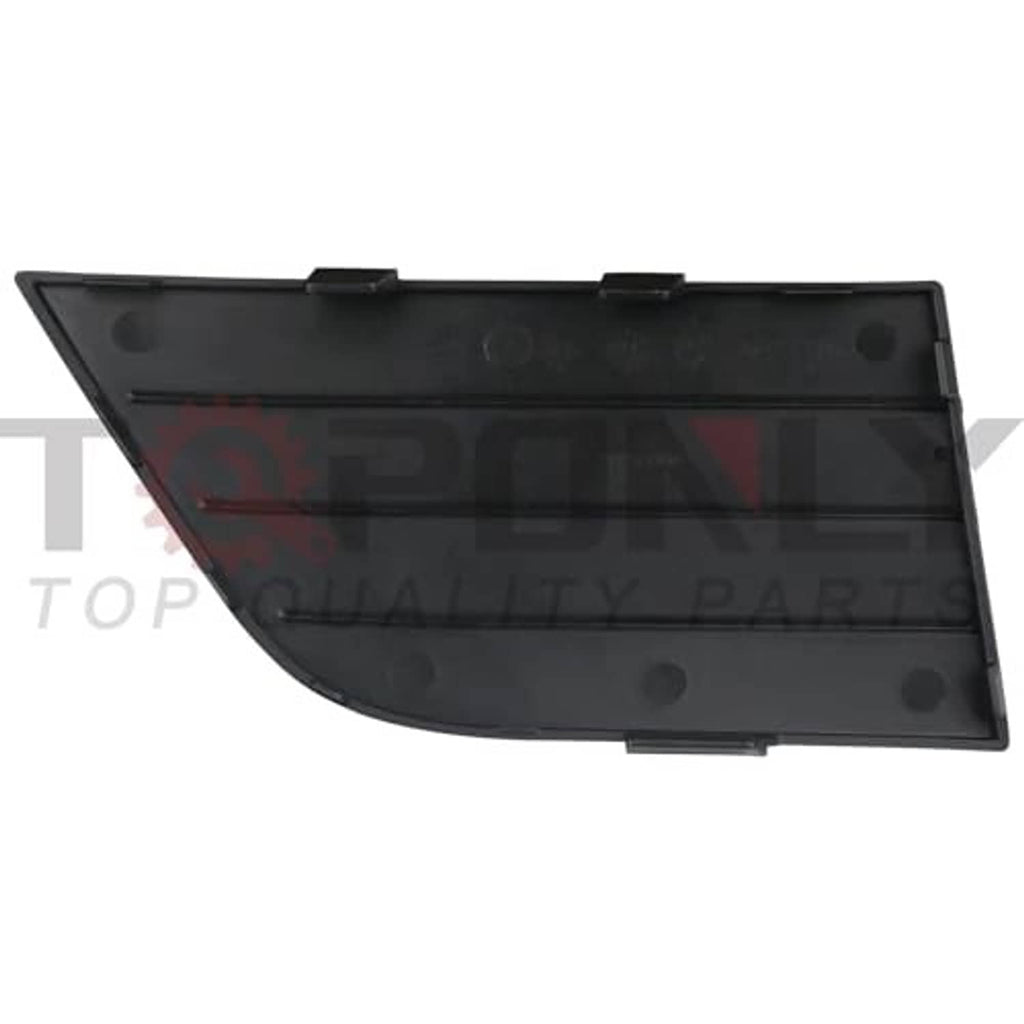 Left driver side grille trim panel with mounting tabs and holes, dark black