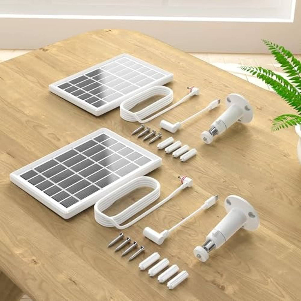 Solar panel charger kit with two solar panels, cables, and mounting hardware