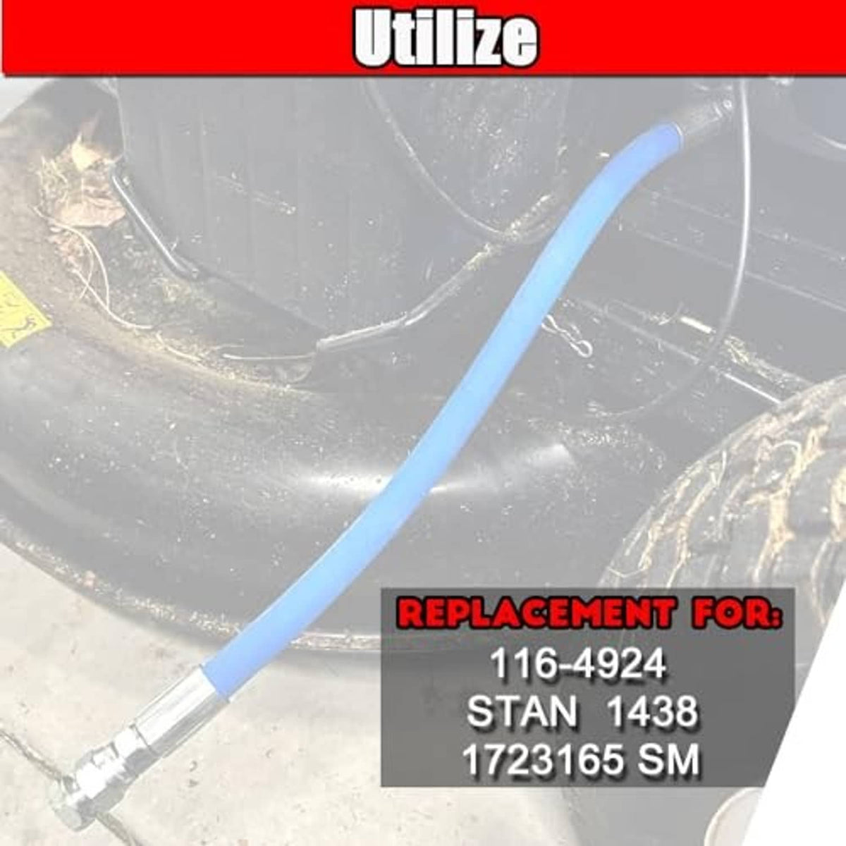 Blue replacement engine drain hose with metal fitting for fluid transfer