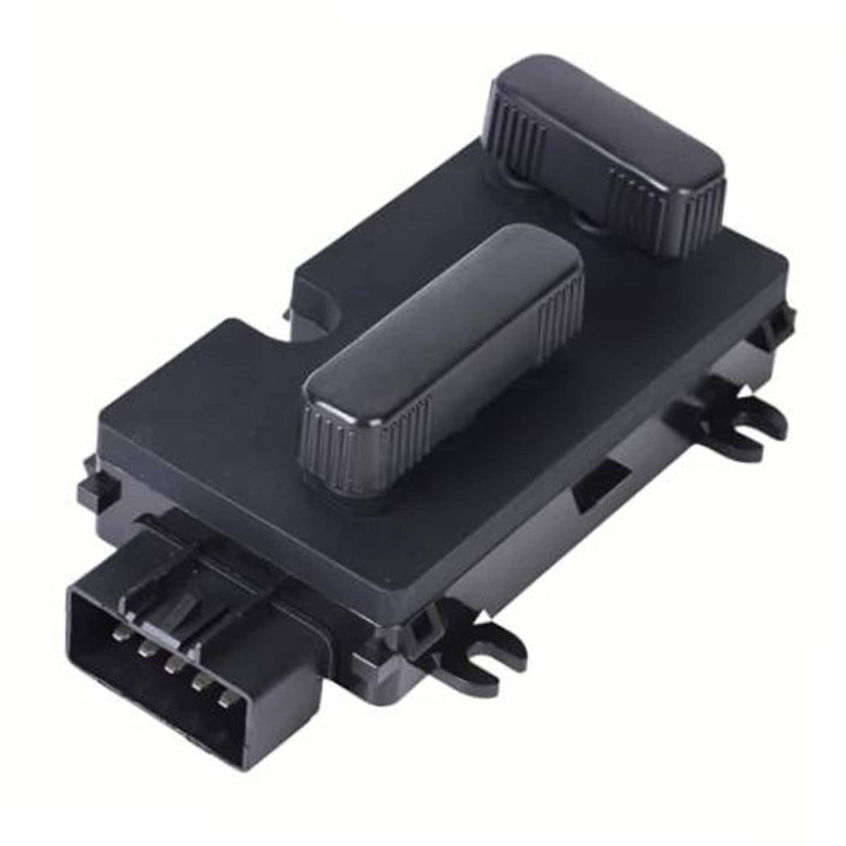 Black power seat switch module with two raised rocker levers, front driver side