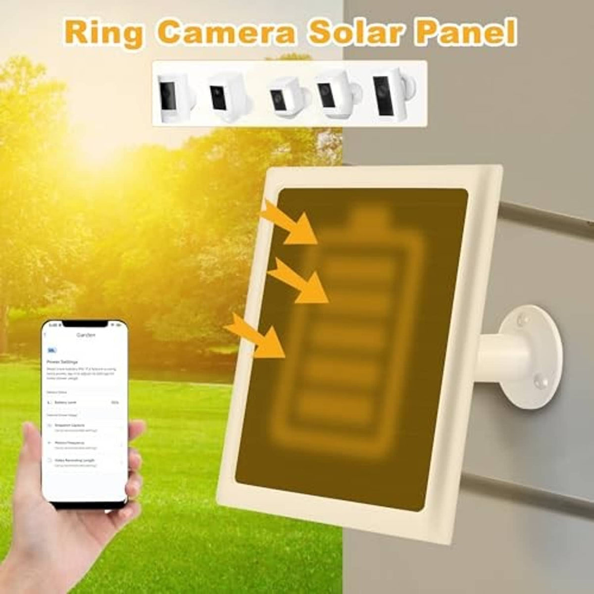 Solar panel charger with adjustable wall mount and camera power cable