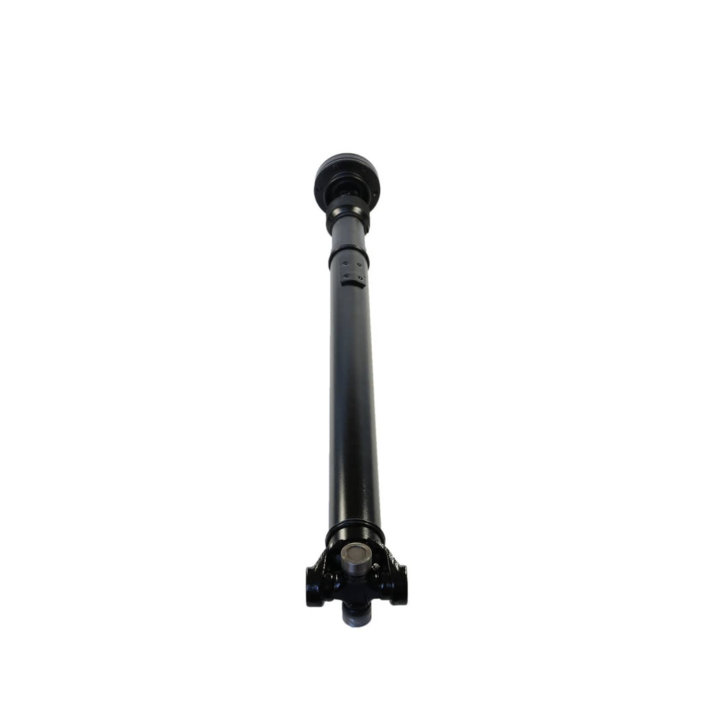 Front drive shaft propeller shaft end with flange and cross-joint, black.
