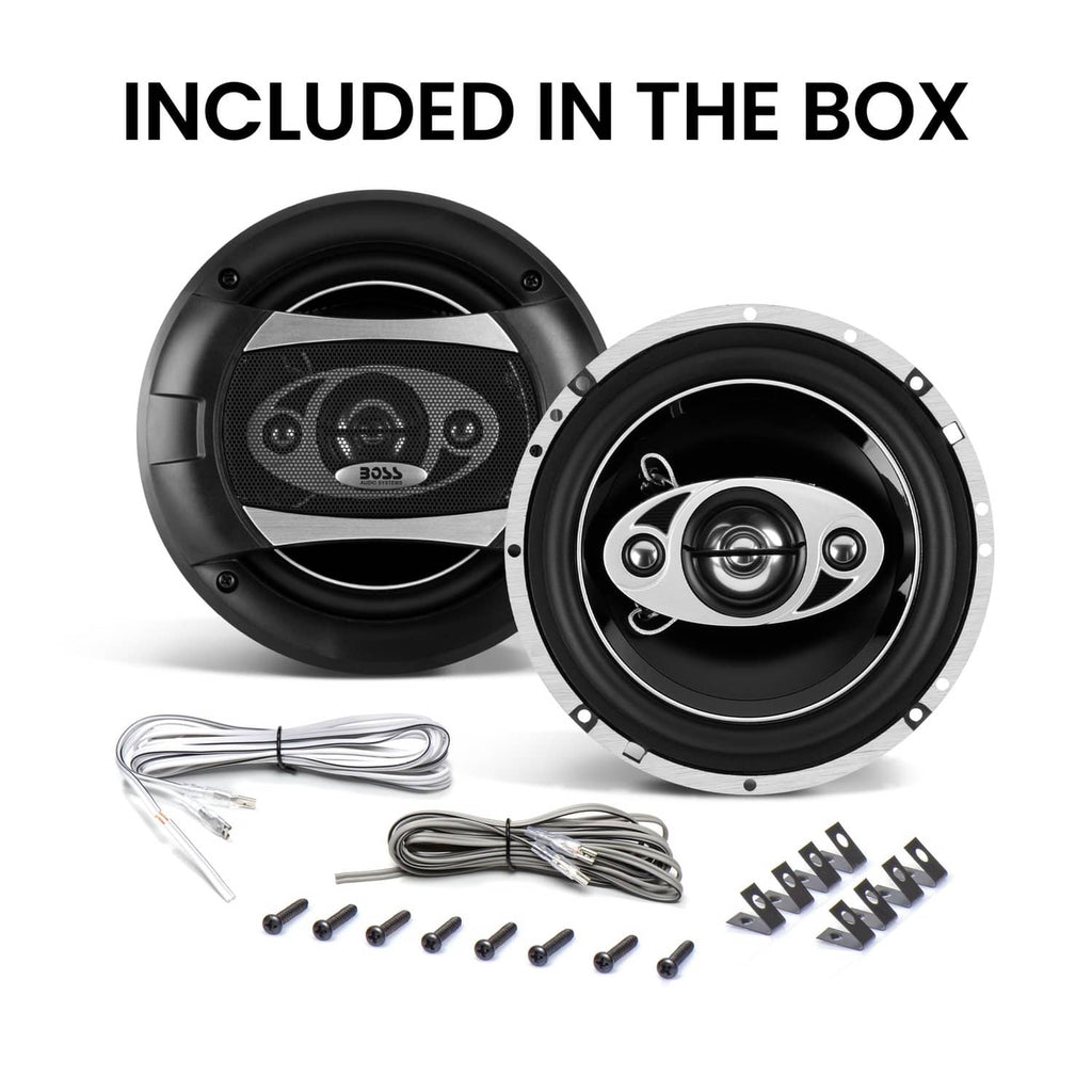 Car speaker pair with grille, wire harness, and mounting hardware included