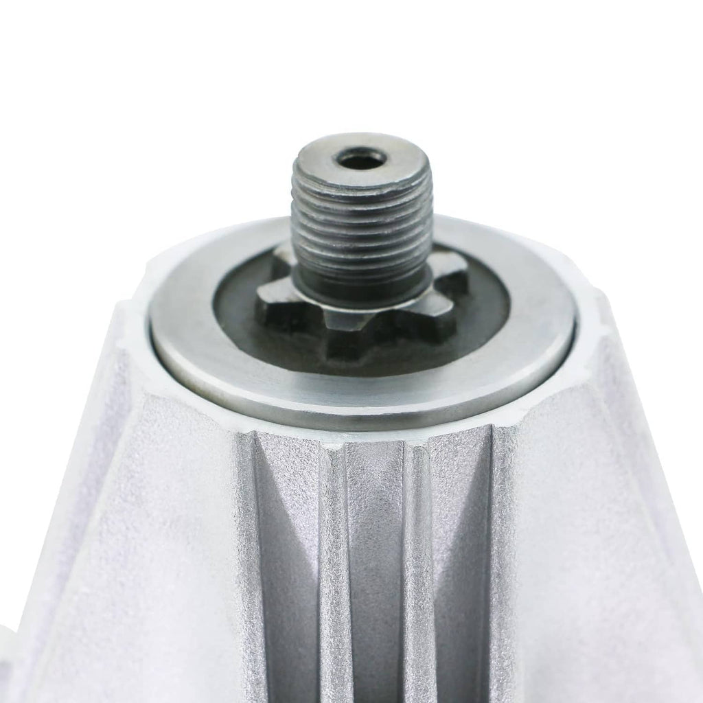 Threaded stud on silver pulley mount with textured housing