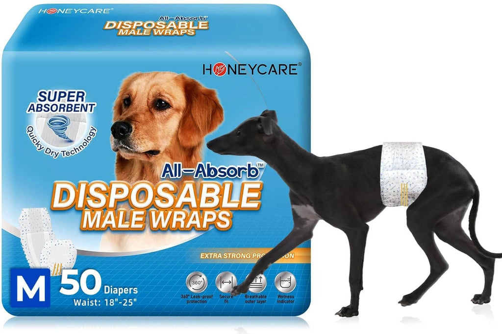 Disposable male dog wrap pack, medium white absorbent diapers (50 count).