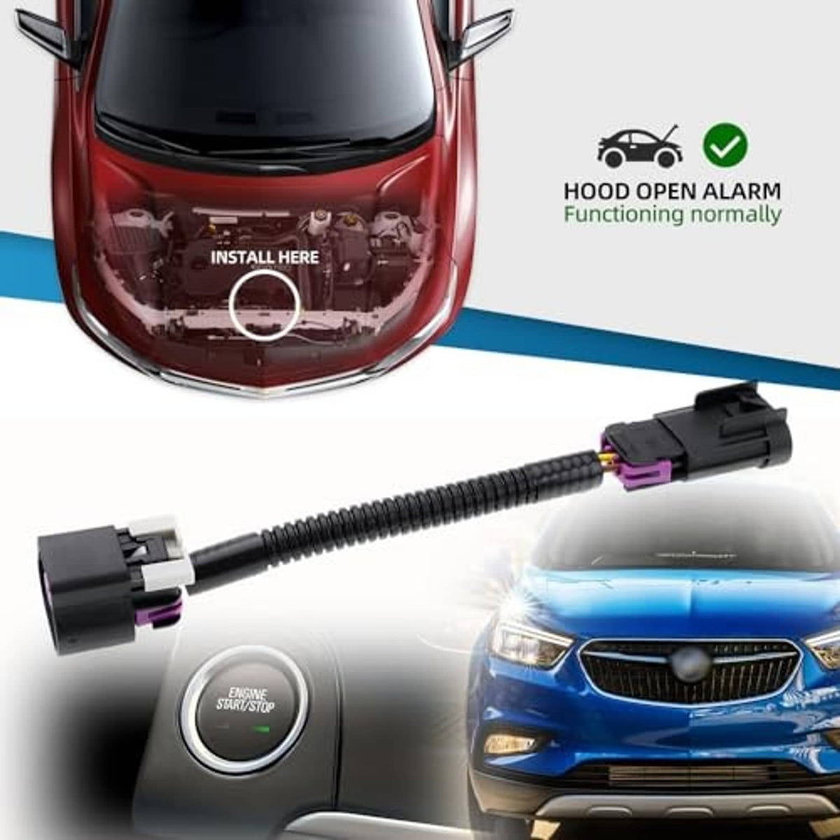 Auto start stop disabler harness with inline black connectors and purple plug