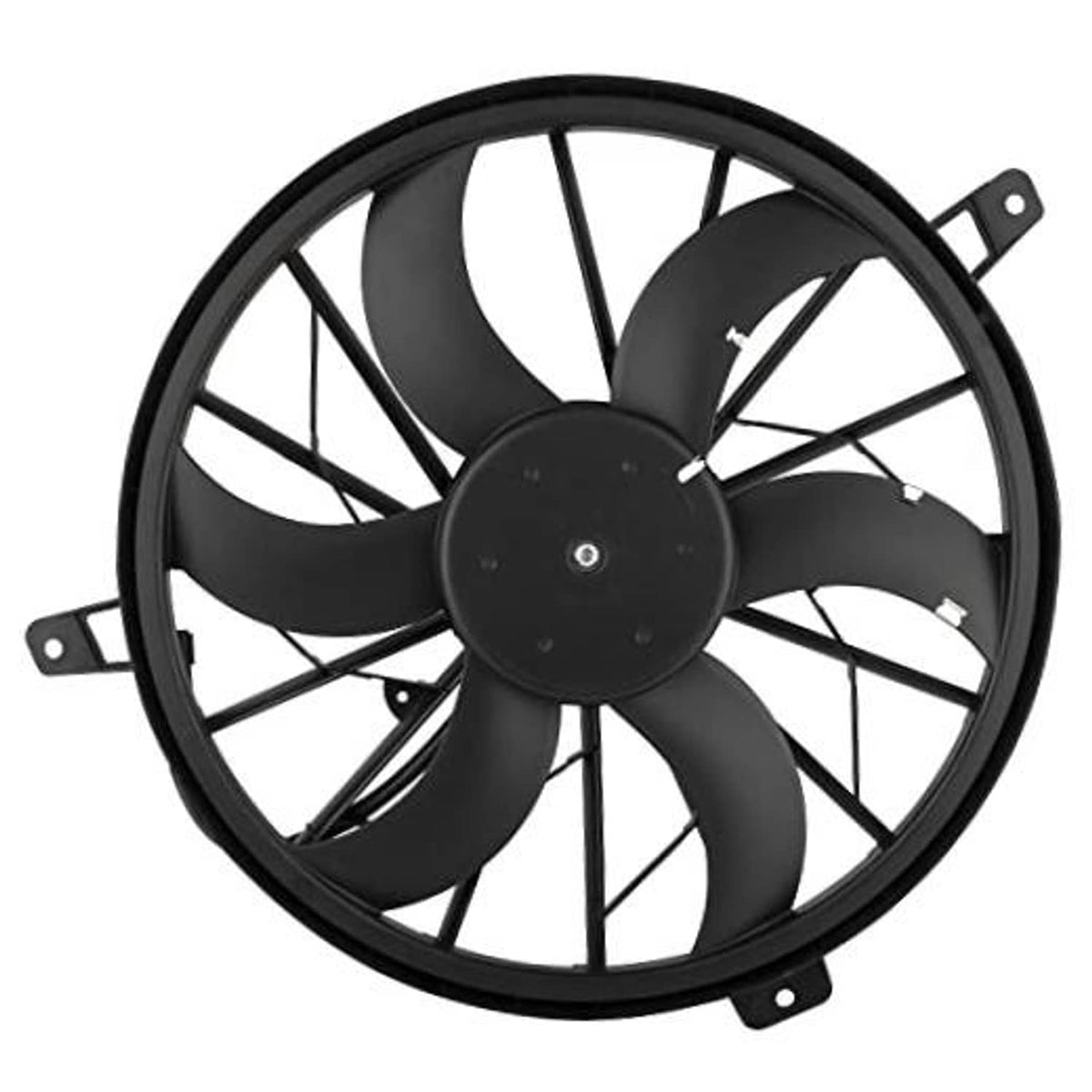 AC condenser cooling fan with black 9-blade impeller and mounting brackets