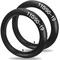 Black inner tubes for 110/90-19 dirt bikes, two loops with brass valve stems