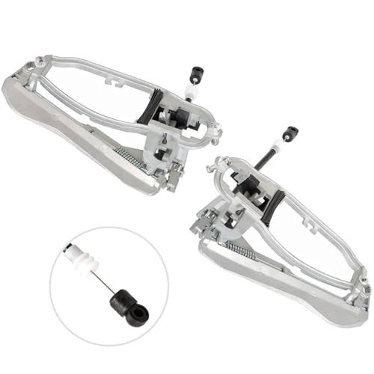 Chrome outside door handle carriers with visible actuator sockets and mounting points