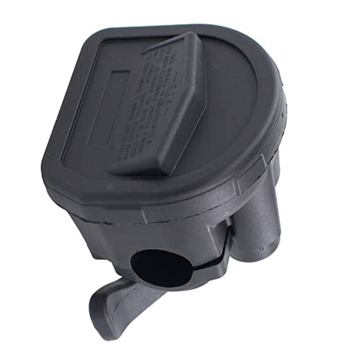 Black throttle lever housing with text panel and side lever arm
