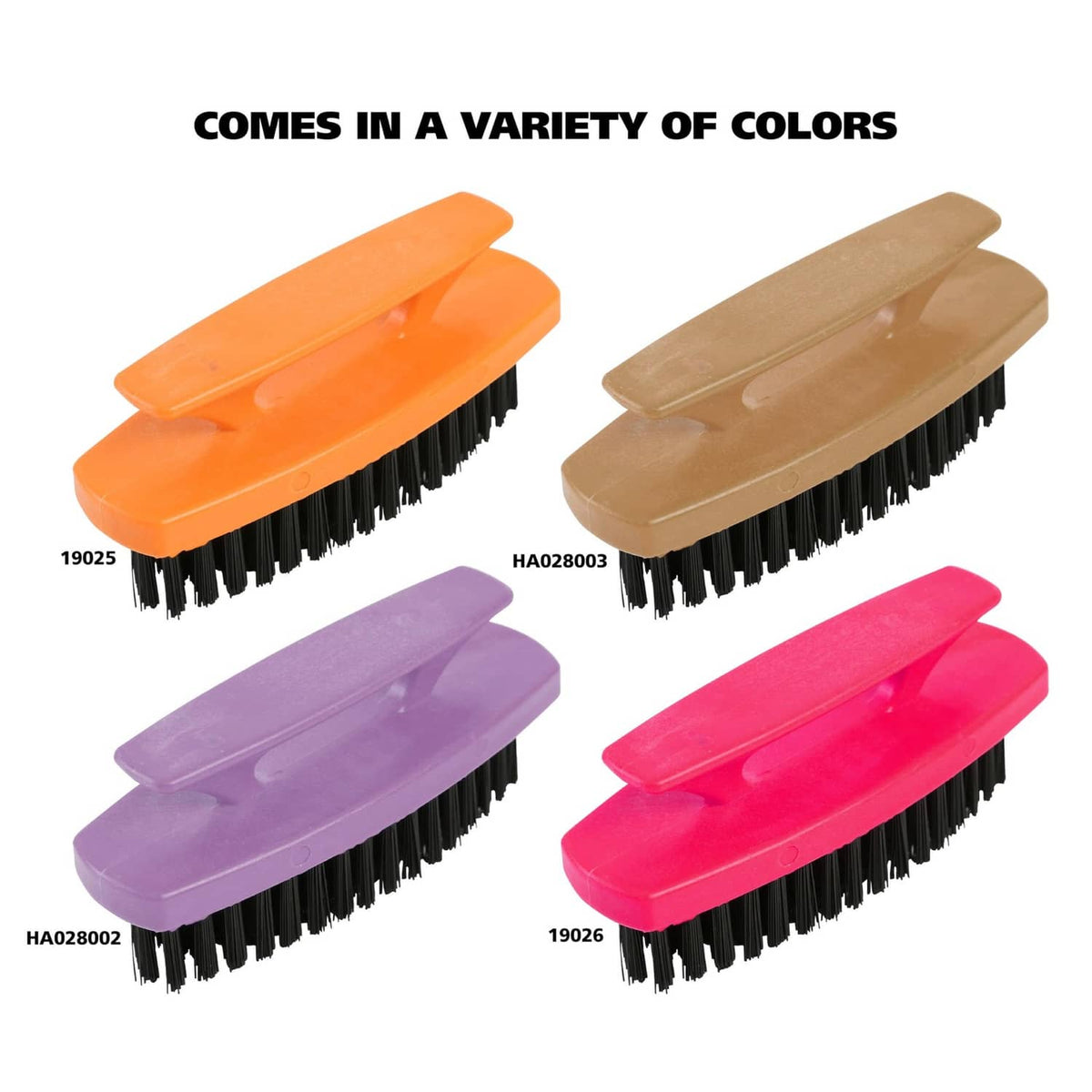 Nail brush set with assorted handle colors and black bristle heads