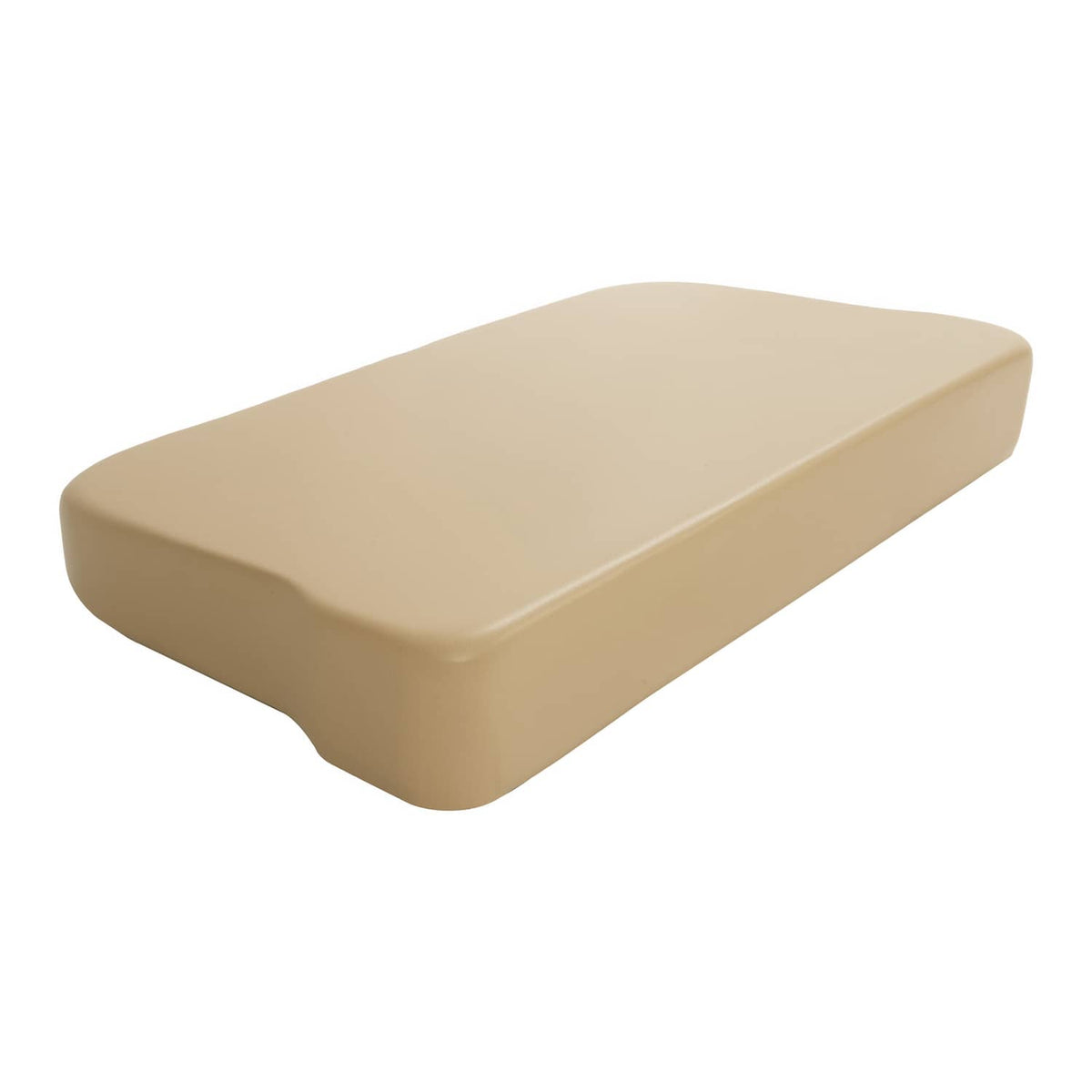 Tan seat bottom cushion with curved corners and smooth top